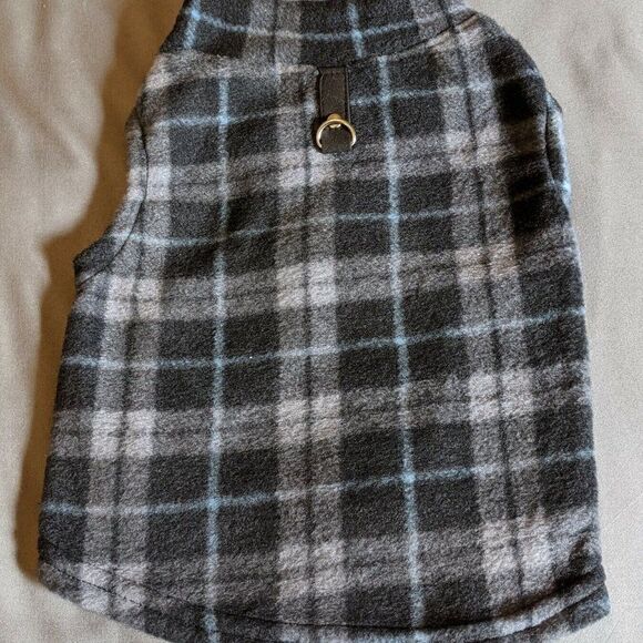 DAILY LIFESTYLE SMALL DOG PLUSH WARM WINDPROOF WINTER VEST - BLACK/BLUE PLAID - Picture 1 of 4